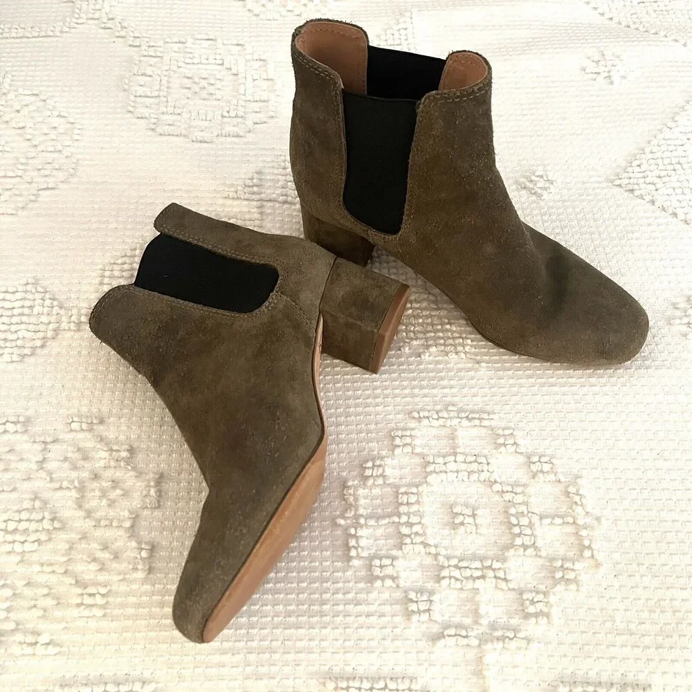 Madewell Olive Green genuine Suede ankle Booties Size 7 festival, music festival - Picture 2 of 11